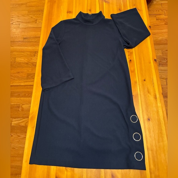 Club Monaco Navy Ribbed Dress with Button Detail - Picture 3 of 10
